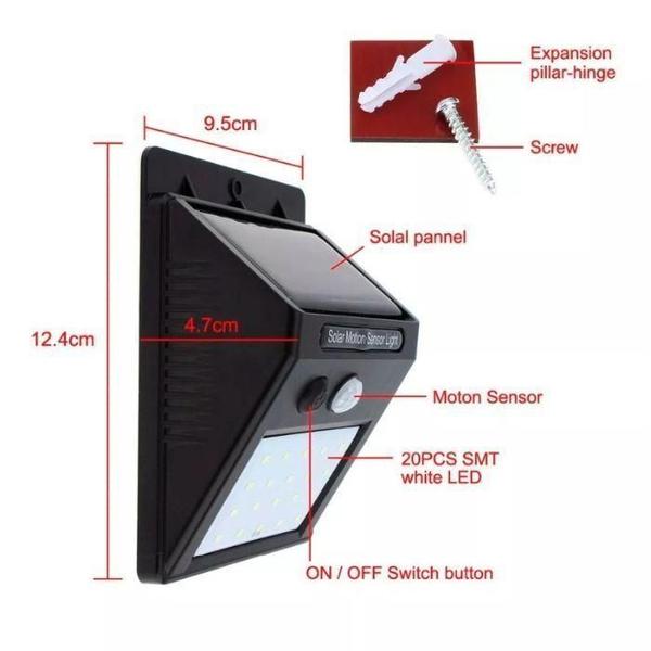 Imagem de Kit 10 Luminária Solar De Parede 30 Leds 6W Sensor Movimento