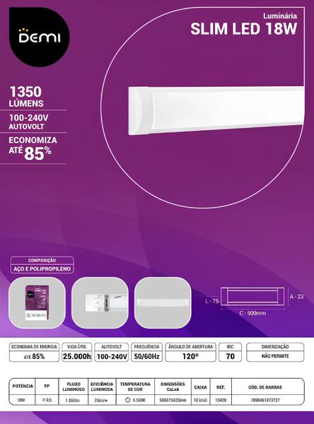 Imagem de Kit 10 Luminária Tubular LED Slim 18W LED Sobrepor Quadrado 6500K- Demi