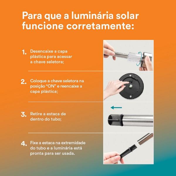 Imagem de Kit 10 Luminárias Solar Balizador Para Decoração De Jardim 6000K Espeto Poste Energia Solar