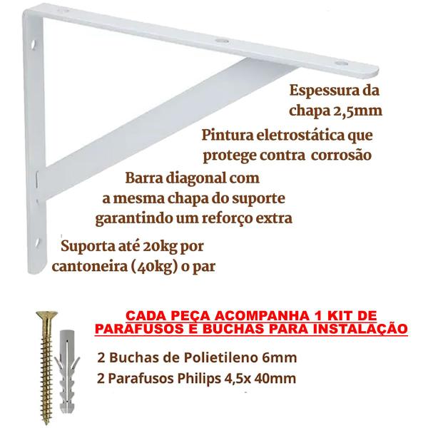 Imagem de Kit 10 Mão Francesa 45cm Prateleira Aço + Bucha e Parafuso