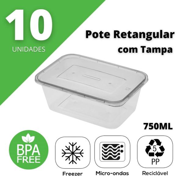 Imagem de Kit 10 Marmitas Potes Dietas 750Ml Para Freezer Microondas