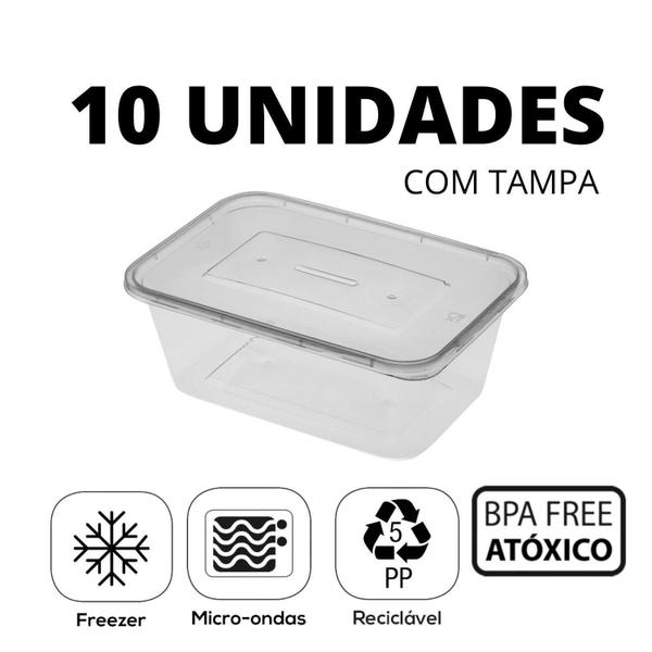 Imagem de Kit 10 Marmitas Potes Dietas 750Ml Para Freezer Microondas