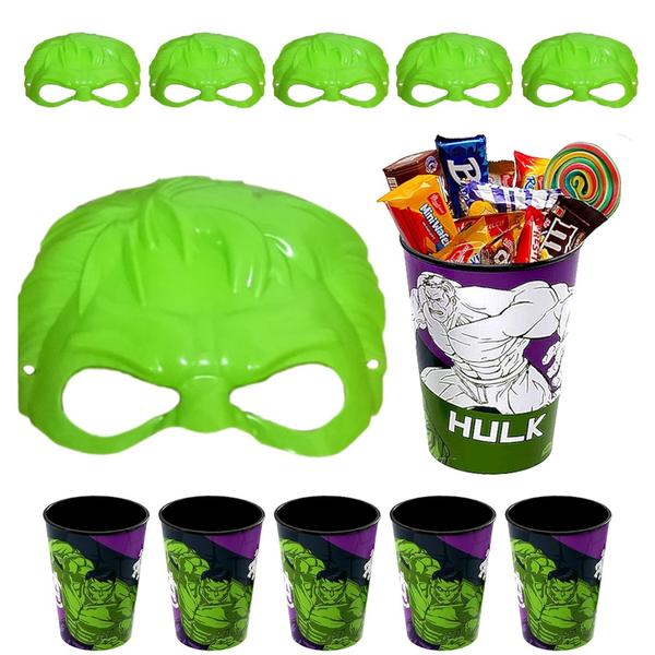 Imagem de Kit 10 Máscara e Copo do Hulk p/ Doces e Lembranças Festa Infantil