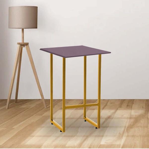 Imagem de Kit 10 Mesa Lateral de Canto Industrial Will Sala Escritório Ferro Dourado Tampo MDF Quadrado Rose Rosa - Ahazzo Móveis