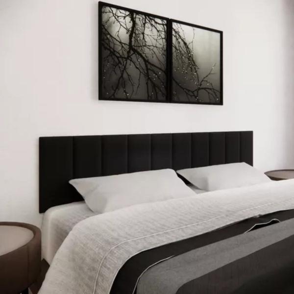 Imagem de Kit 10 Módulos Estofados Cabeceira Cama Casal 20x60cm Preto