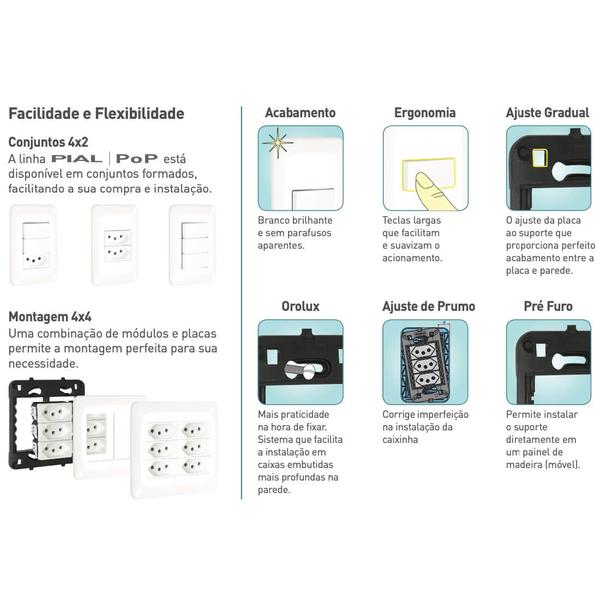 Kit 10 Módulos Interruptor Paralelo PIAL PoP Three Way Branco - Legrand Imagem de Kit 10 Módulos Interruptor Paralelo PIAL PoP Three Way Branco