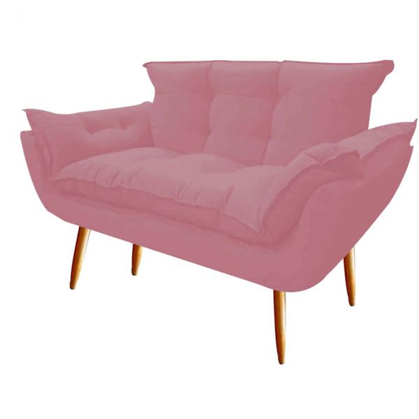 Imagem de Kit 10 Namoradeira  Decorativa  Opala Pés Palito em Madeira 2 Lugares Sala de Estar Recepção Escritório Suede Rosa Bebê - Damaffê Móveis