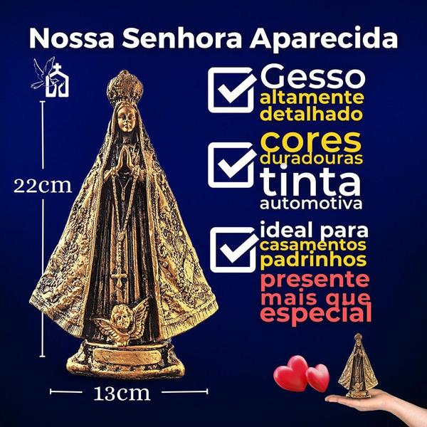 Imagem de Kit 10 Nossa Senhora Aparecida Dourada 22cm Atacado Revenda