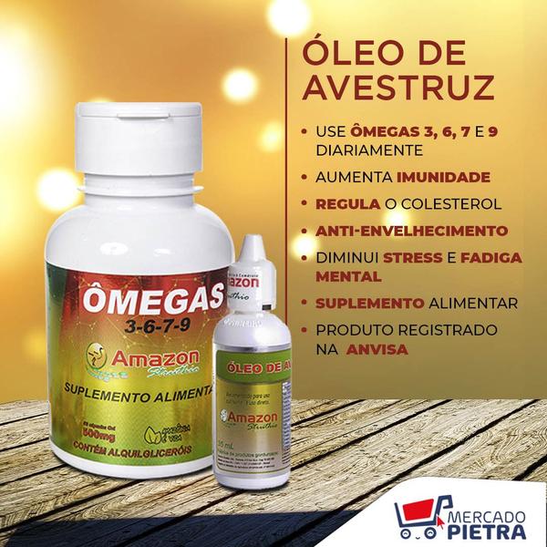 Imagem de Kit 10 Óleo de Avestruz  35 ml 100% Natural Ômega 3 6 7 9 Gotas Suplemento Alimentar