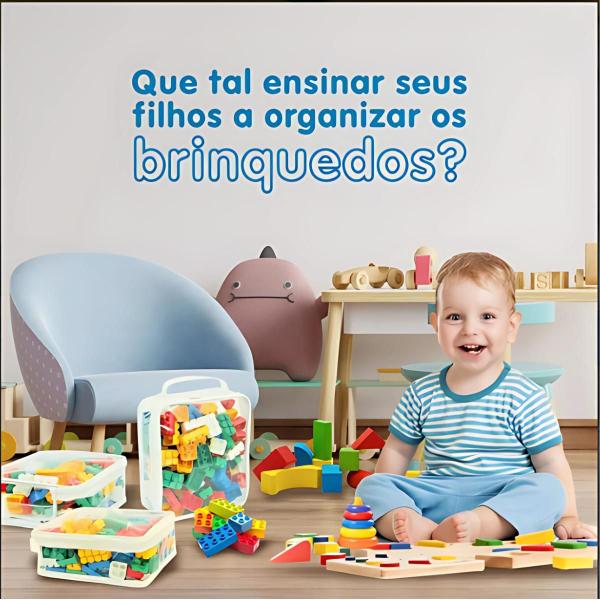 Imagem de Kit 10 Organizador Brinquedos Zíper Transparente Empilhável Bloco Montar Organizar Casa 