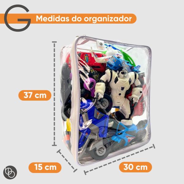 Imagem de Kit 10 Organizador Brinquedos Zíper Transparente Empilhável Bloco Montar Organizar Casa 