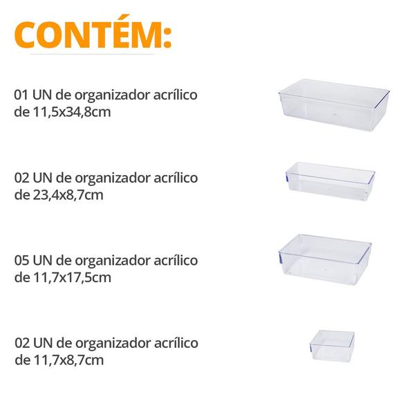 Imagem de Kit 10 Organizadores Em Acrílico Pra Roupas Gavetas E Closet