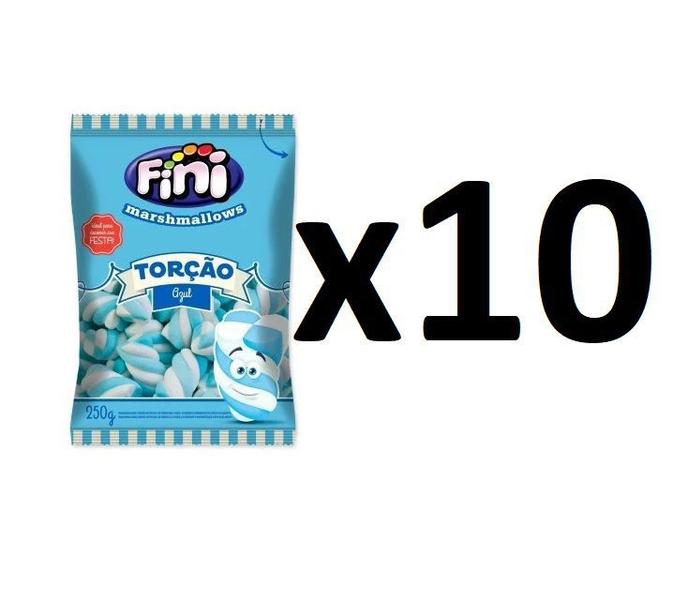 Imagem de Kit 10 Pacotes de  Marshmallow Torção Azul c/ Branco Fini 250g 