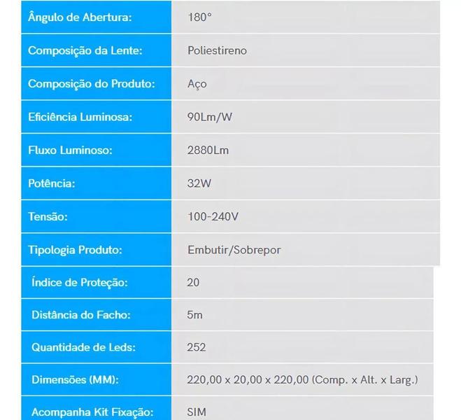 Imagem de Kit 10 Painéis Frameless Led Emb/Sob Quadrado 24W 4.100K