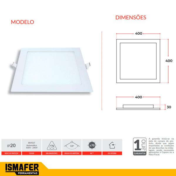 Imagem de Kit 10 Paineis Led Embutir 30w Branco Quente 40x40 Bivolt