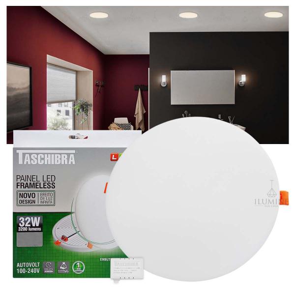 Imagem de Kit 10 Painéis LED Taschibra Frameless 32W Redondo Embutir ou Sobrepor