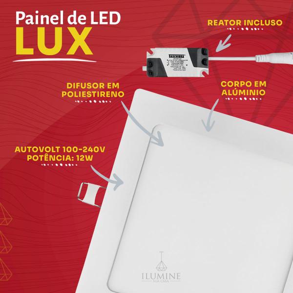 Imagem de Kit 10 Painéis LED Taschibra Lux 12W Quadrado Embutir