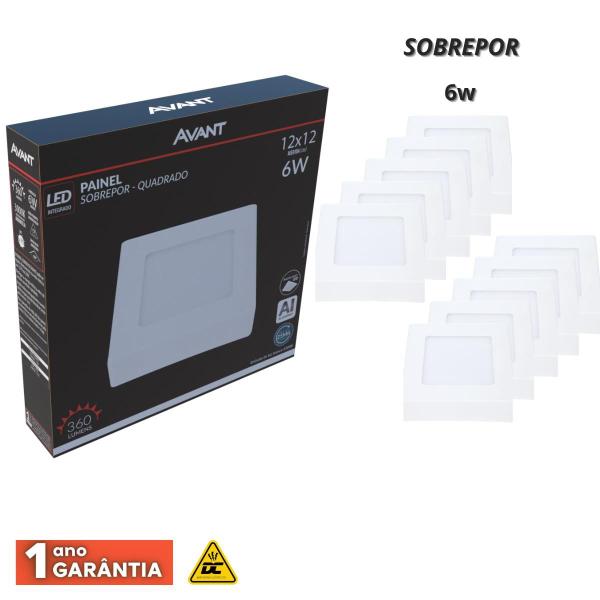 Imagem de Kit 10 painel led aluminio sobrepor quadrado 6w avant