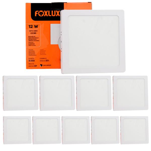 Imagem de Kit 10 Painel Led Quadrado Sobrepor 12W 3000K Bivolt Foxlux