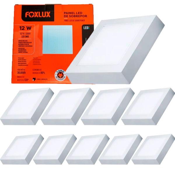 Imagem de Kit 10 Painel Led Quadrado Sobrepor 12W 6500K Bivolt Foxlux