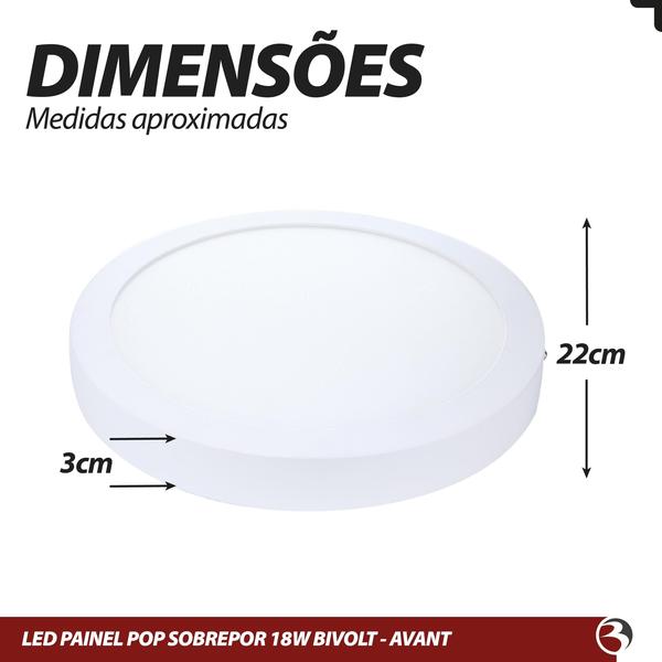 Imagem de Kit 10 Painel Plafon Led 18w Avant Luminária Sobrepor 22x22 Redondo 6500k Branco Frio