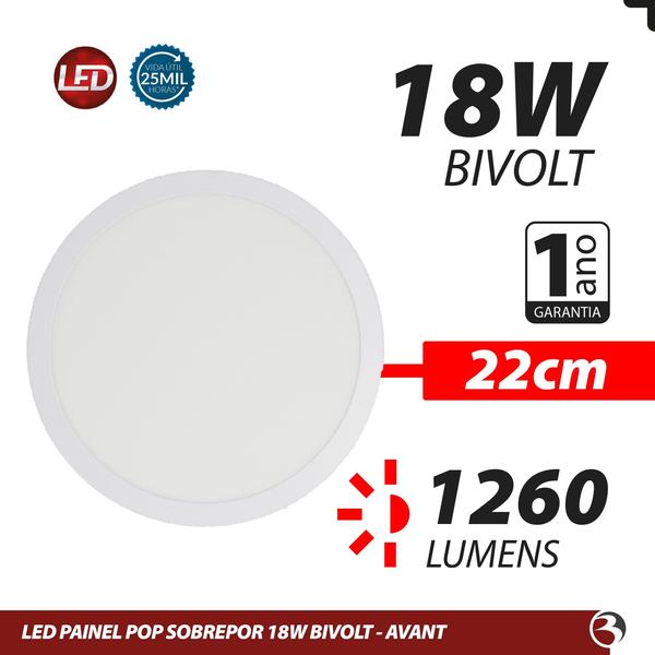 Imagem de Kit 10 Painel Plafon Led 18w Avant Luminária Sobrepor 22x22 Redondo 6500k Branco Frio