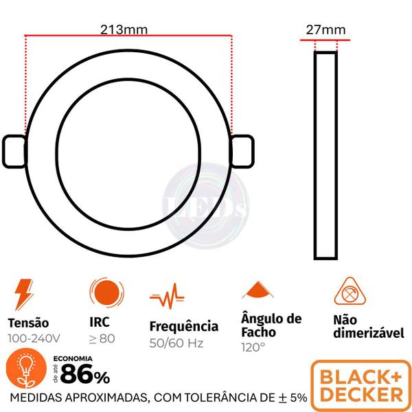 Imagem de Kit 10 Painel Plafon Preto Redondo Sobrepor 18w Branco Frio 6500k