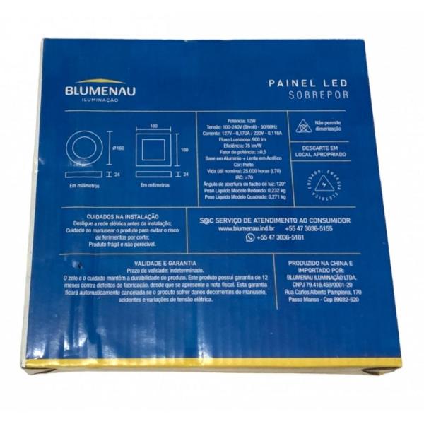 Imagem de Kit 10 painel quadrado preto 12w bivolt 6500k sobrepor blumenau