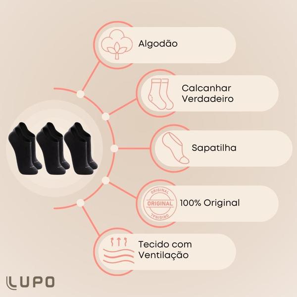 Imagem de Kit 10 Par De Meia Curta Lupo Original Modelo Sport Soquete Esportiva Cor Feminina E Masculina