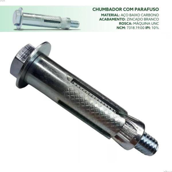 Imagem de Kit 10 Parafuso Chumbador Parabolt Âncora 1/4 X 2 Sextavado