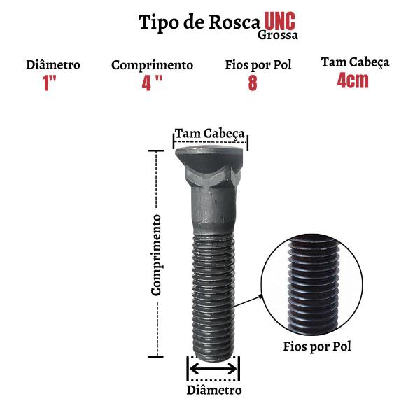 Imagem de Kit 10 Parafuso Lamina Trator Agrícola  1" X 4" + Porca UNC