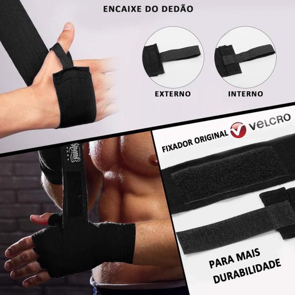 Imagem de Kit 10 Pares Bandagem Elástica Boxe 3Metros - Preto/Rosa