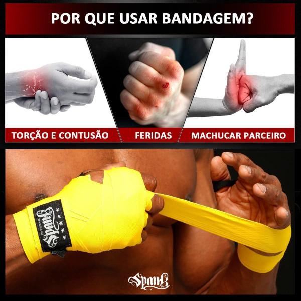 Imagem de Kit 10 Pares Bandagem Elástica Boxe 3Metros - Preto/ul