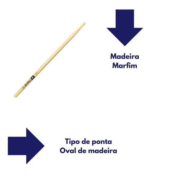 Imagem de Kit 10 Pares Baquetas entre 7a/5a Marfim ponta oval C.ibanez 902 Pop