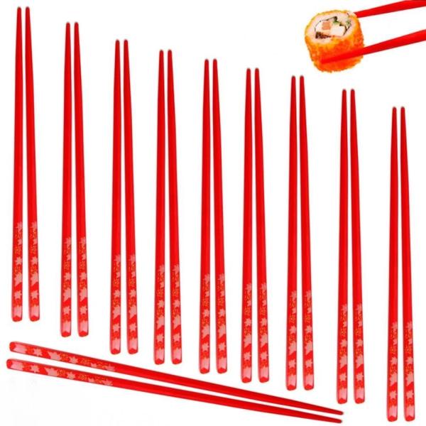 Imagem de Kit 10 Pares de Hashi para Comida Japonesa 22 Cm Vermelho Decorado  Nihon Shikko 