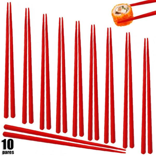 Imagem de Kit 10 Pares de Hashi para Comida Japonesa 22 Cm Vermelho  Nihon Shikko 