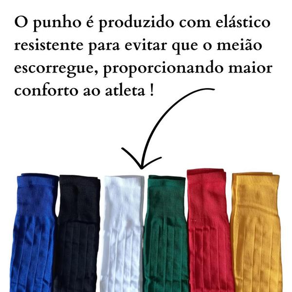 Imagem de Kit 10 Pares Meião Futebol Futsal Cano Alto Longo Liso Algodão Atoalhado