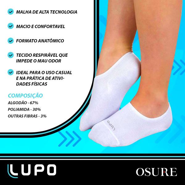 Imagem de Kit 10 Pares Meias Lupo Algodão Masculina Feminina Sapatilha Cano Curto Baixo Soquete Original 3170