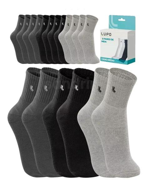 Kit 10 Pares Meias Lupo Cano Médio Algodão Masculina Original Kit 10 Pares Meias Lupo Cano Médio Algodão Masculina Original