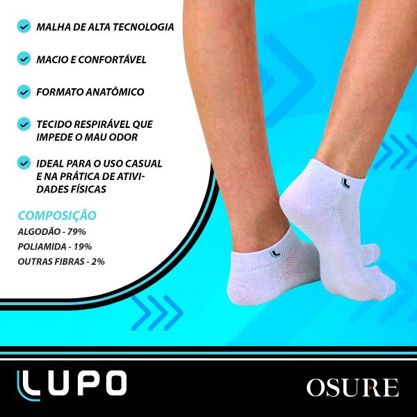 Imagem de Kit 10 Pares Meias Lupo Original Algodão Masculina Feminina Cano Curto Baixo Soquete Atacado 3225