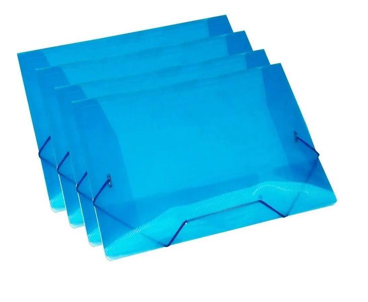 Imagem de Kit 10 Pastas Aba Elásticas Plástica Ofício Fina Azul Acp