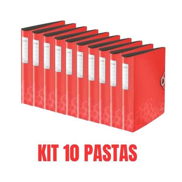 Imagem de Kit 10 Pastas Arquivo Fichário AZ Capacidade 280 folhas Esselte Leitz Bebop Vermelho 63475