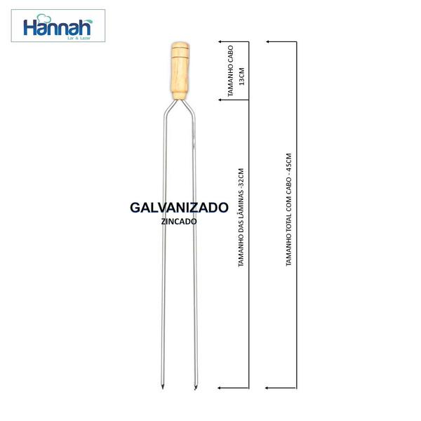 Imagem de Kit 10 Pçs Espeto Duplo Churrasquinho Aço Galvanizado Cabo Madeira Varios Tamanhos Hannah