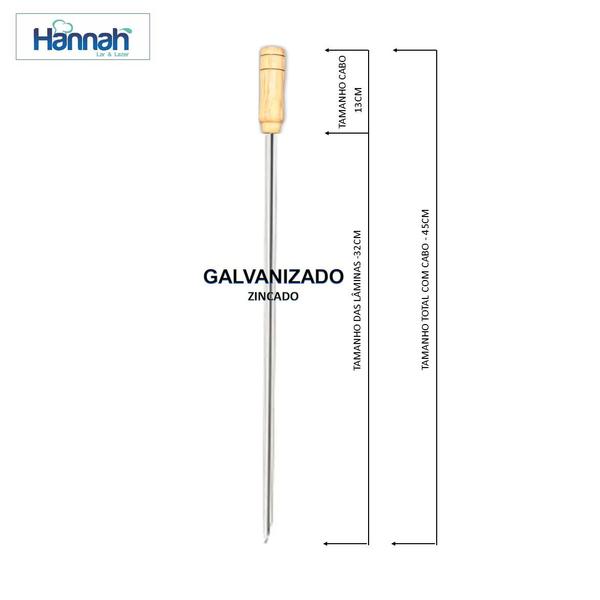 Imagem de Kit 10 Pçs Espeto Simples Reforçado Aço Galvanizado Cabo Madeira Varios Tamanhos Hannah