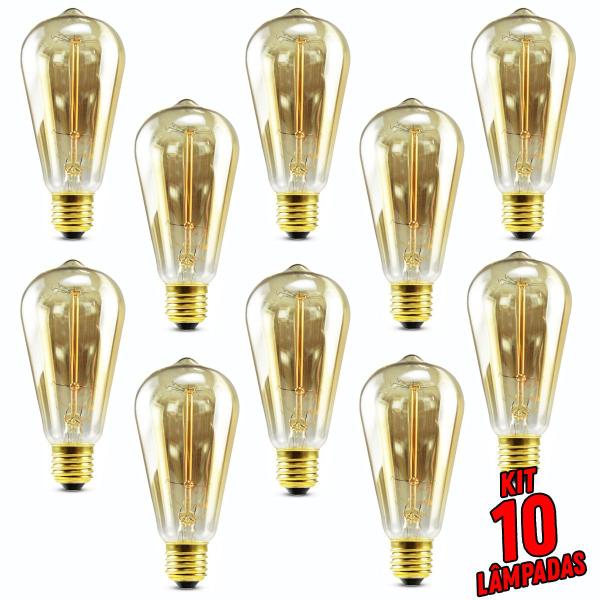 Imagem de Kit 10 Pçs Lâmpadas Fil. De Carbono Pera St64 40 - Galaxy Led