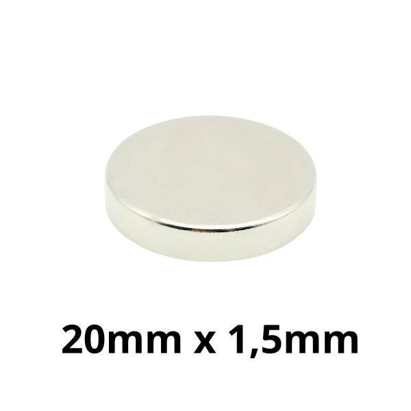 Imagem de Kit 10 Peças Imã Neodímio Disco Magnético N35  20 x 1,5 mm Super Forte Potente Redondo