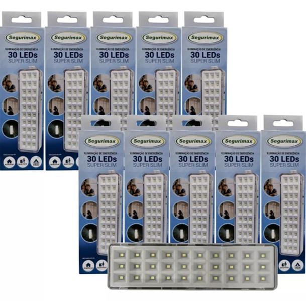 Imagem de Kit 10 Peças Luz De Emergência 30 Leds Segurimax Super Slim Cor Branco