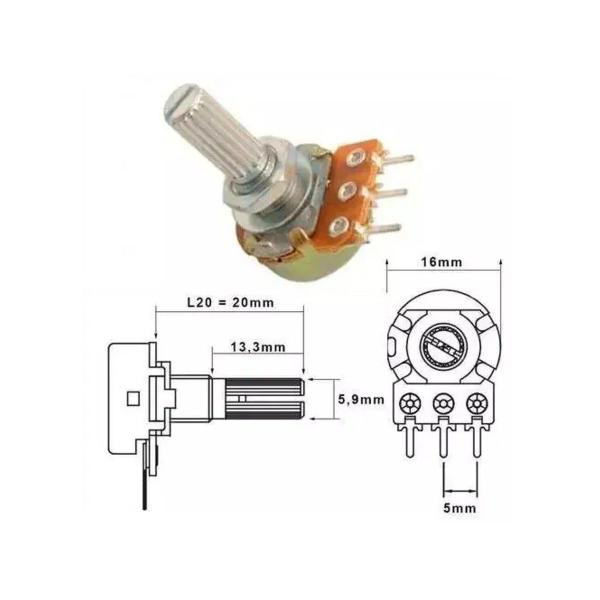 Imagem de Kit 10 Peças - Potenciômetro Linear Rotativo 1K, B1K, 1KB L20 Mini WH148