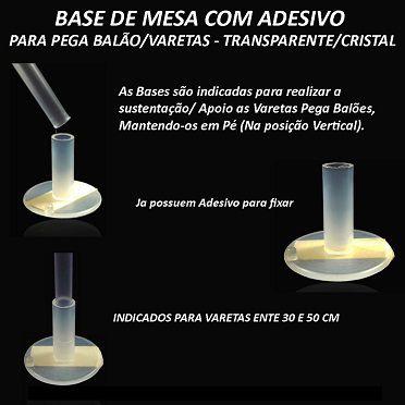 Imagem de Kit 10 Pega Balão Vareta Suporte Grande Grosso Bubble Metalizado Led Transparente 50 Cm + 10 Bases De Mesa C/Adesivo