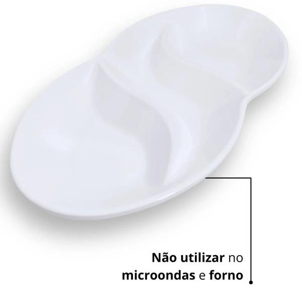 Imagem de Kit 10 Petisqueiras 25,5 Cm Branca 3 Divisorias Prato Formato em Folha Melamina Premium  Bestfer 